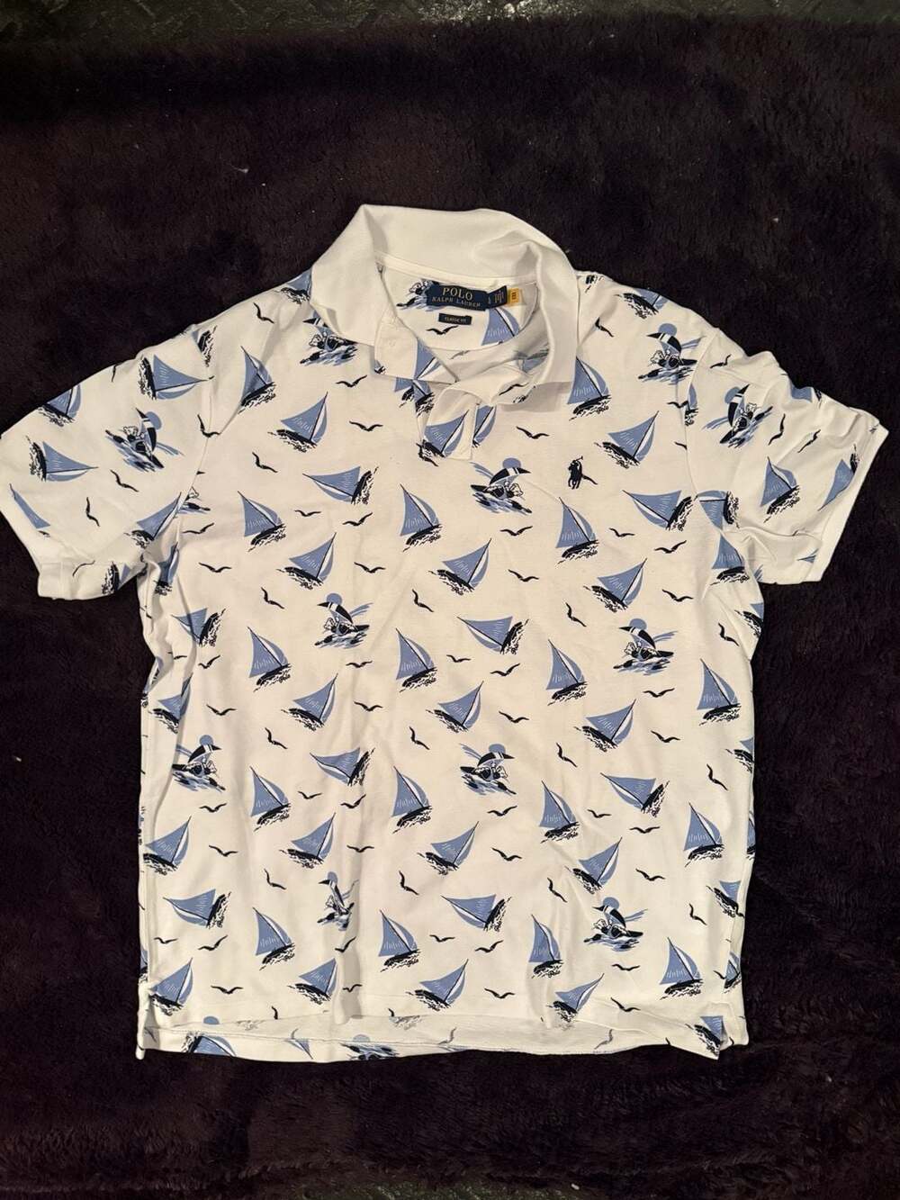 Polo Ralph Lauren Classic Fit Sailboat & Polo Bear Print Polo Shirt Size Large